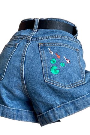 Casual Day Outfits, Easy Trendy Outfits Koi Fish Embroidered Shorts