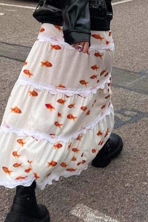 Casual Day Outfits, Easy Trendy Outfits Koi Fish Maxi Skirt