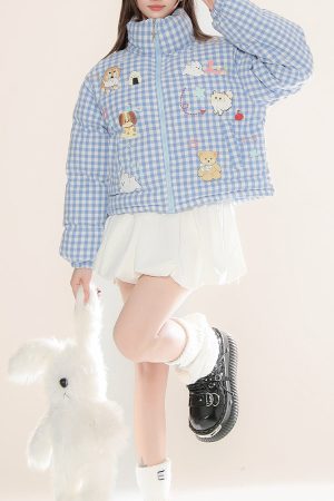 Casual Day Outfits, Easy Trendy Outfits Korean Aesthetic Checker Puffer Jacket