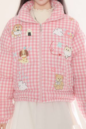 Casual Day Outfits, Easy Trendy Outfits Korean Aesthetic Checker Puffer Jacket