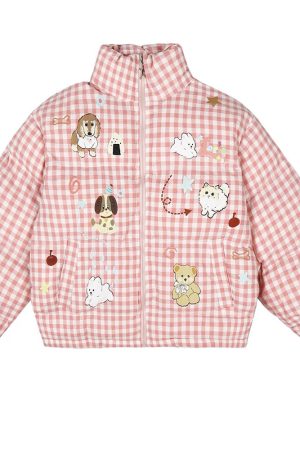 Casual Day Outfits, Easy Trendy Outfits Korean Aesthetic Checker Puffer Jacket