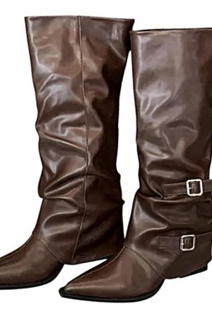 Casual Day Outfits, Easy Trendy Outfits Korean Style Slouch Buckle Boots