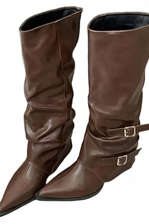 Casual Day Outfits, Easy Trendy Outfits Korean Style Slouch Buckle Boots