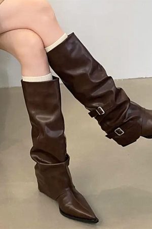 Casual Day Outfits, Easy Trendy Outfits Korean Style Slouch Buckle Boots