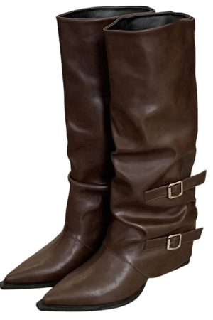 Casual Day Outfits, Easy Trendy Outfits Korean Style Slouch Buckle Boots