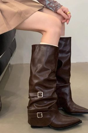 Casual Day Outfits, Easy Trendy Outfits Korean Style Slouch Buckle Boots
