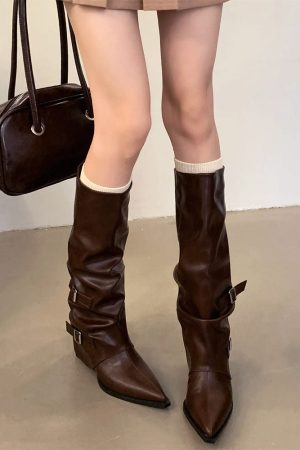 Casual Day Outfits, Easy Trendy Outfits Korean Style Slouch Buckle Boots