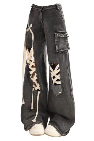 Casual Day Outfits, Easy Trendy Outfits Lace Detail Wide-Leg Jeans