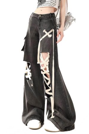 Casual Day Outfits, Easy Trendy Outfits Lace Detail Wide-Leg Jeans