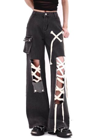 Casual Day Outfits, Easy Trendy Outfits Lace Detail Wide-Leg Jeans