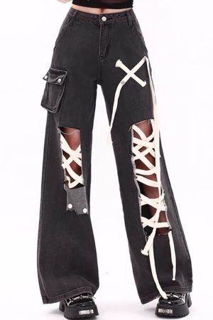 Casual Day Outfits, Easy Trendy Outfits Lace Detail Wide-Leg Jeans