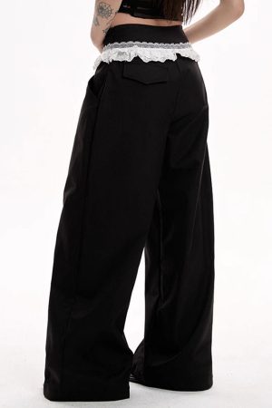 Casual Day Outfits, Easy Trendy Outfits Lace Trim Waist Wide-Leg Trousers
