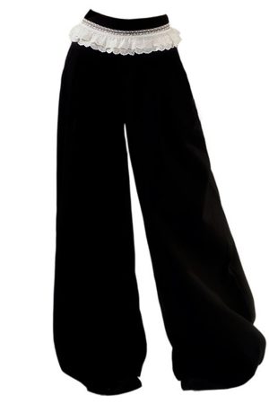 Casual Day Outfits, Easy Trendy Outfits Lace Trim Waist Wide-Leg Trousers