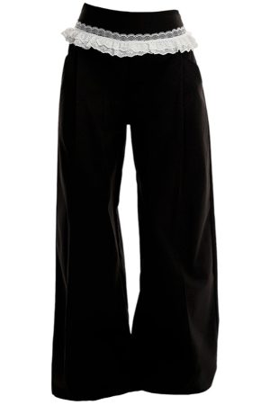 Casual Day Outfits, Easy Trendy Outfits Lace Trim Waist Wide-Leg Trousers