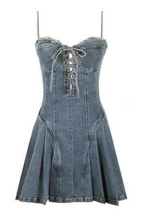 Casual Day Outfits, Easy Trendy Outfits Lace Up Denim Dress