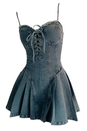 Casual Day Outfits, Easy Trendy Outfits Lace Up Denim Dress