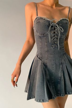 Casual Day Outfits, Easy Trendy Outfits Lace Up Denim Dress