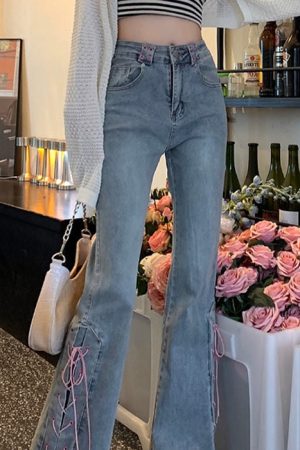 Casual Day Outfits, Easy Trendy Outfits Lace Up Flared Jeans