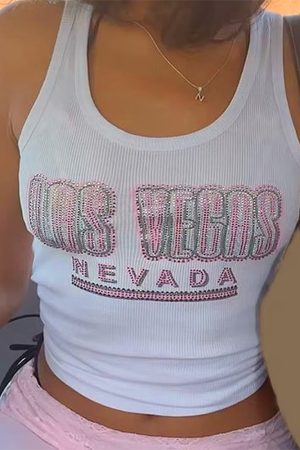 Casual Day Outfits, Easy Trendy Outfits Las Vegas Rhinestone Ribbed Tank