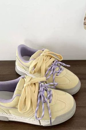 Casual Day Outfits, Easy Trendy Outfits Lemon Cream & Lavender Sneakers
