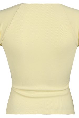 Casual Day Outfits, Easy Trendy Outfits Lemon Sorbet Ribbed Lace Top