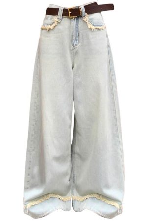 Casual Day Outfits, Easy Trendy Outfits Light Blue Frayed Wide-Leg Jeans