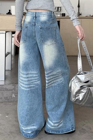 Casual Day Outfits, Easy Trendy Outfits Light Blue Washed Wide-Leg Jeans