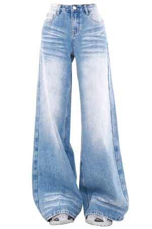 Casual Day Outfits, Easy Trendy Outfits Light Blue Washed Wide-Leg Jeans