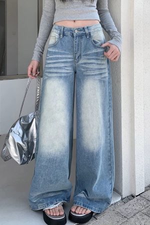Casual Day Outfits, Easy Trendy Outfits Light Blue Washed Wide-Leg Jeans