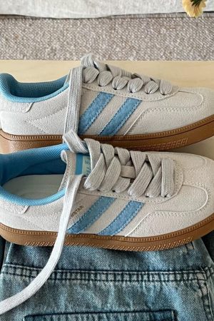 Casual Day Outfits, Easy Trendy Outfits Light Grey & Blue Stripe Sneakers