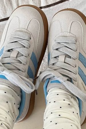 Casual Day Outfits, Easy Trendy Outfits Light Grey & Blue Stripe Sneakers