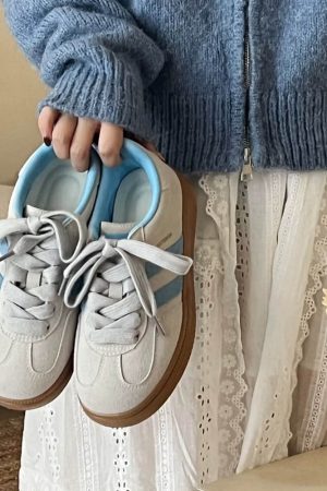Casual Day Outfits, Easy Trendy Outfits Light Grey & Blue Stripe Sneakers