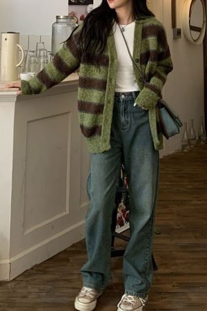 Casual Day Outfits, Easy Trendy Outfits Local Coffee Shop Striped Cardigan