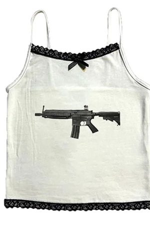 Casual Day Outfits, Easy Trendy Outfits Love Roulette Gun Lace Tank Top