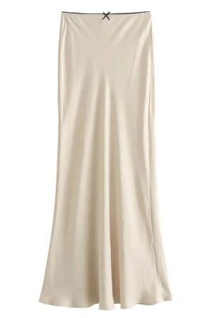 Casual Day Outfits, Easy Trendy Outfits Low Waist Satin Maxi Skirt