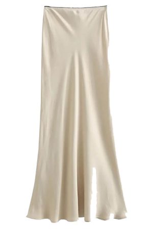 Casual Day Outfits, Easy Trendy Outfits Low Waist Satin Maxi Skirt