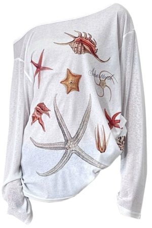Casual Day Outfits, Easy Trendy Outfits Mermaid Aesthetic Off-Shoulder Top