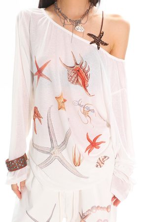 Casual Day Outfits, Easy Trendy Outfits Mermaid Aesthetic Off-Shoulder Top