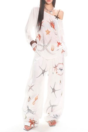 Casual Day Outfits, Easy Trendy Outfits Mermaid Aesthetic Off-Shoulder Top