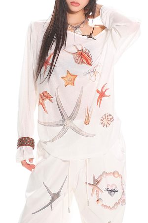 Casual Day Outfits, Easy Trendy Outfits Mermaid Aesthetic Off-Shoulder Top