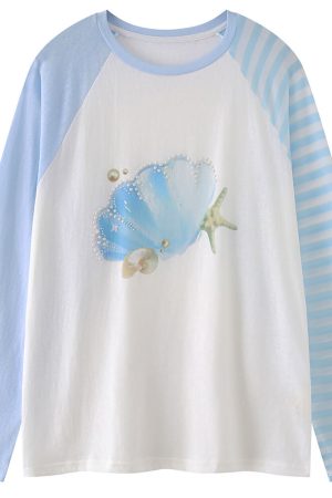 Casual Day Outfits, Easy Trendy Outfits Mermaidcore Graphic Long Sleeve Top