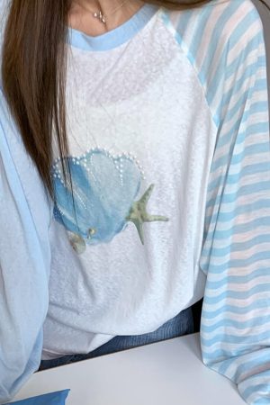 Casual Day Outfits, Easy Trendy Outfits Mermaidcore Graphic Long Sleeve Top