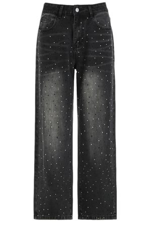 Casual Day Outfits, Easy Trendy Outfits Midnight Rhinestone Baggy Jeans