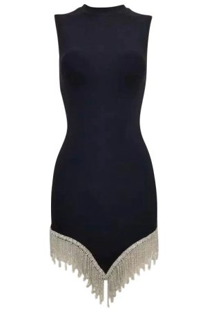 Casual Day Outfits, Easy Trendy Outfits Midnight Rhinestone Fringe Dress