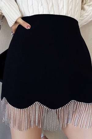 Casual Day Outfits, Easy Trendy Outfits Midnight Rhinestone Fringe Skirt