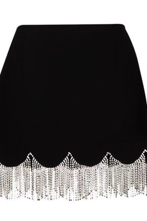 Casual Day Outfits, Easy Trendy Outfits Midnight Rhinestone Fringe Skirt