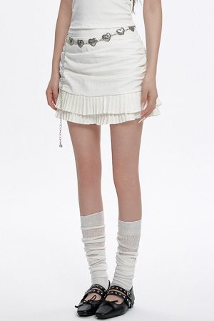 Casual Day Outfits, Easy Trendy Outfits Milk White Double-Layer Mini Skirt