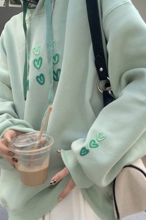 Casual Day Outfits, Easy Trendy Outfits Mint Aesthetic Heart Hoodie