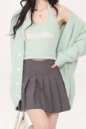 Casual Day Outfits, Easy Trendy Outfits Mint Green Fuzzy Cardigan