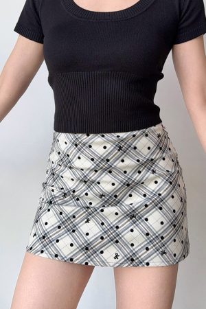Casual Day Outfits, Easy Trendy Outfits Missed Calls Plaid Polka Dot Skirt